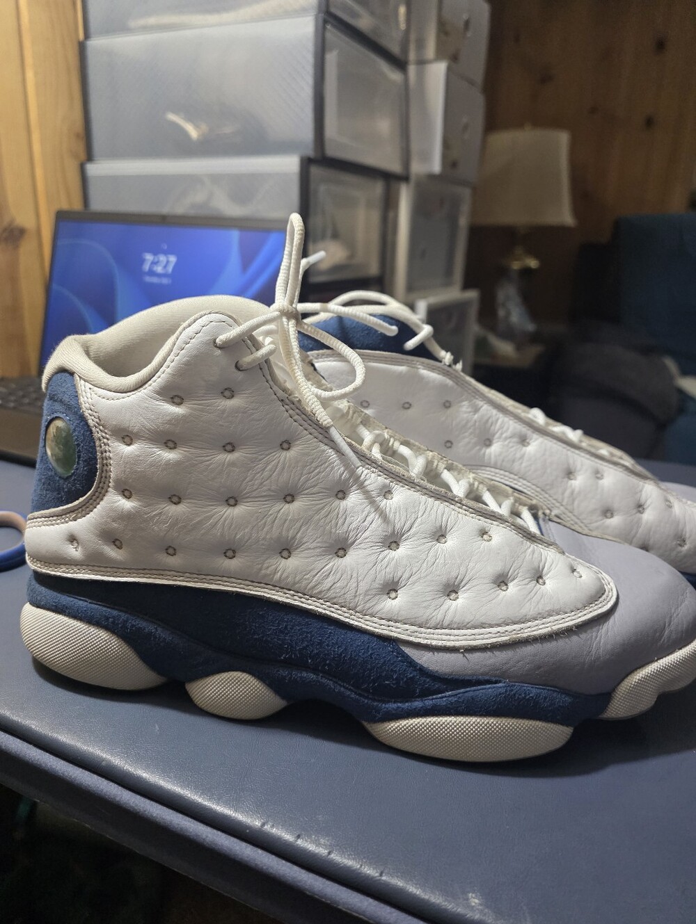 Jordan 13 "French Blue", Size 11.5m White and Navy Retro Basketball Sneakers